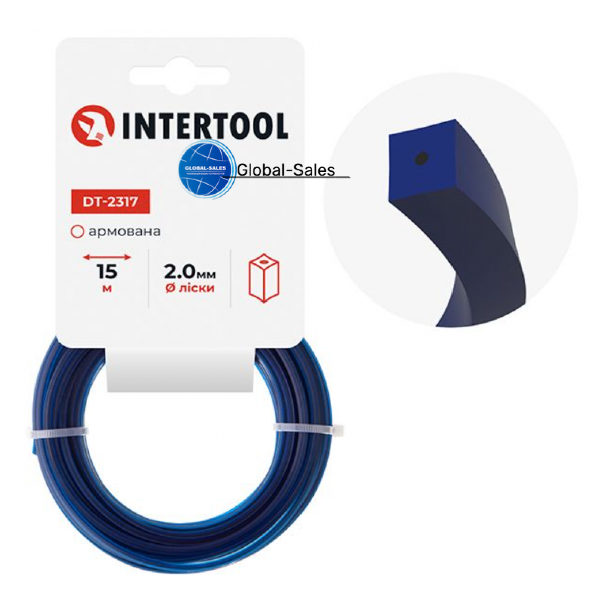 Леска для триммера Intertool 2.0мм x 15м квадрат армированный (DT-2317) Леска для триммера Intertool 2.0мм x 15м квадрат армированный (DT-2317)