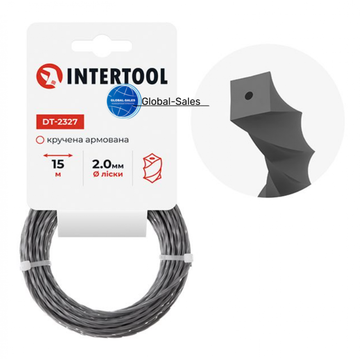 Леска для триммера Intertool 2.0мм x 15м квадрат крученый армированный (DT-2327) Леска для триммера Intertool 2.0мм x 15м квадрат крученый армированный (DT-2327)