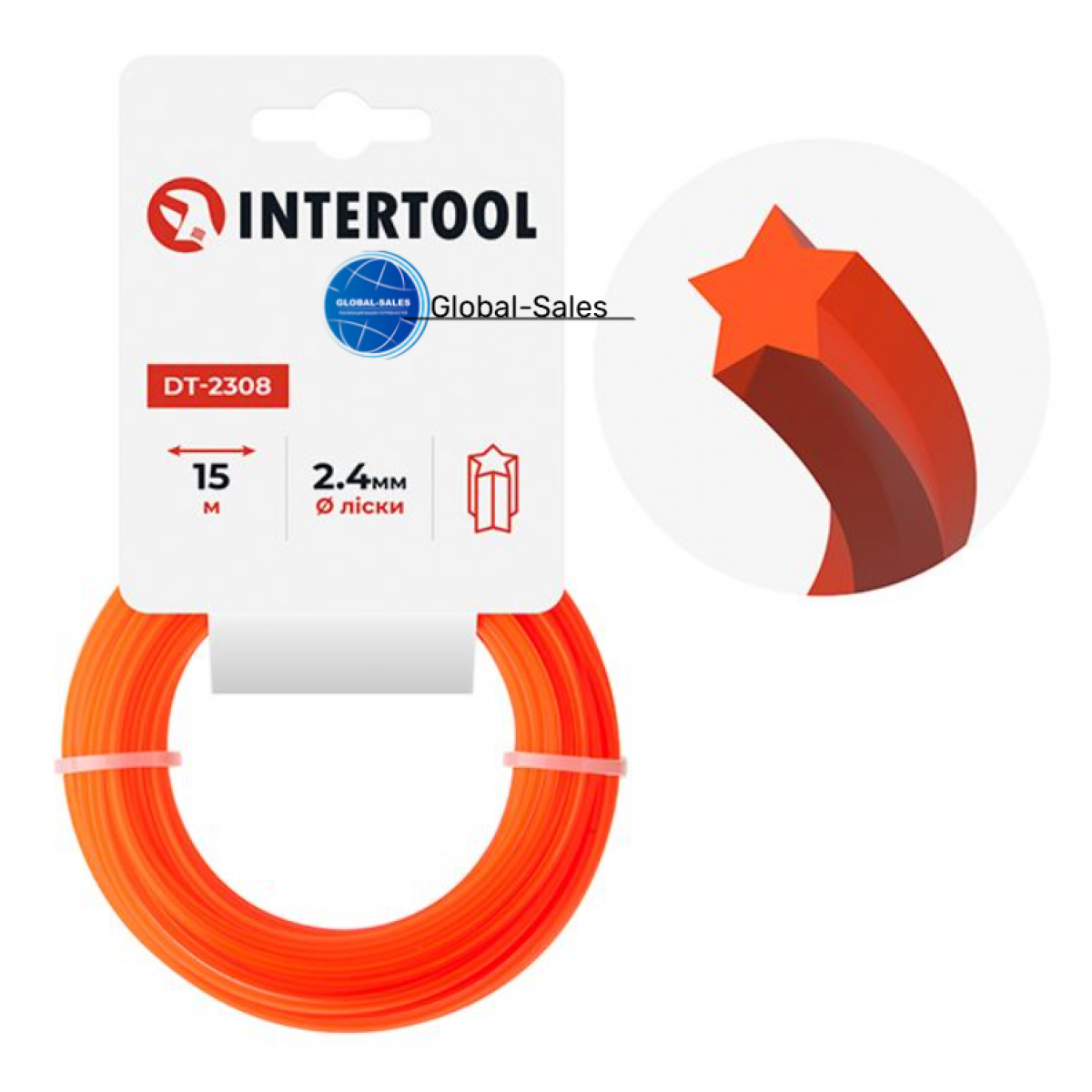 Леска для триммера Intertool 2.4мм x 15м звезда (DT-2308)