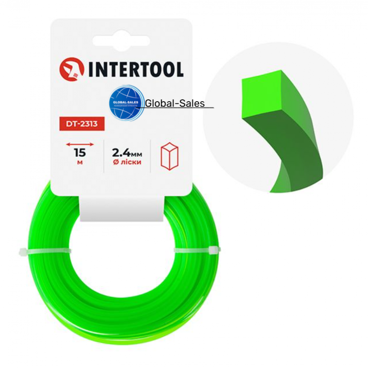 Леска для триммера Intertool 2.4мм x 15м квадрат (DT-2313)