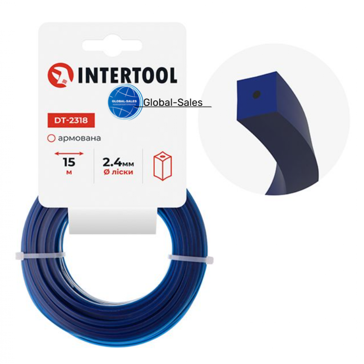 Леска для триммера Intertool 2.4мм x 15м квадрат армированный (DT-2318) Леска для триммера Intertool 2.4мм x 15м квадрат армированный (DT-2318)