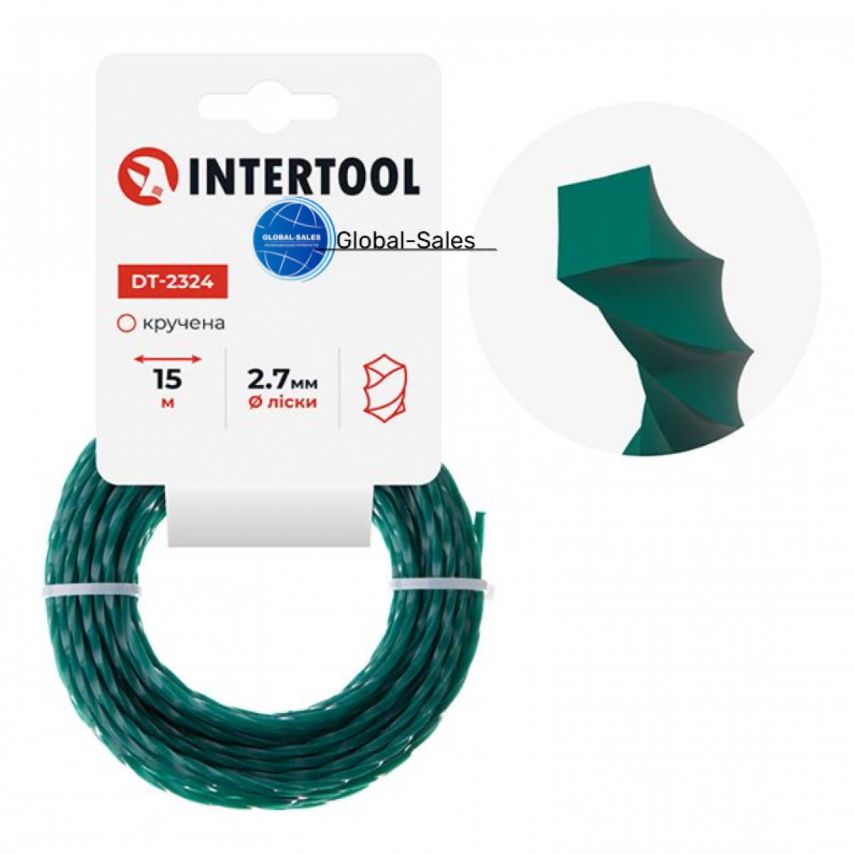 Леска для триммера Intertool 2.7мм x 15м квадрат крученый (DT-2324)