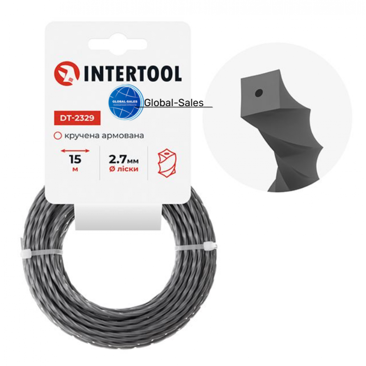 Леска для триммера Intertool 2.7мм x 15м квадрат крученый армированный (DT-2329) Леска для триммера Intertool 2.7мм x 15м квадрат крученый армированный (DT-2329)