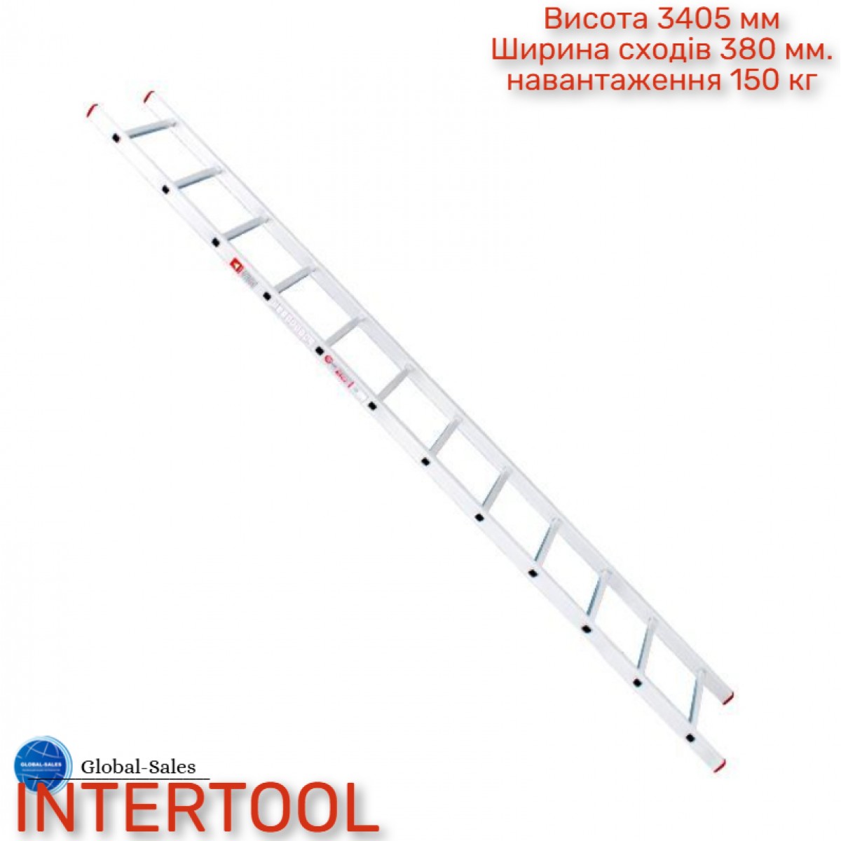 Лестница приставная Intertool 3400 мм х 12 ступеней (LT-0112) алюминиевая 