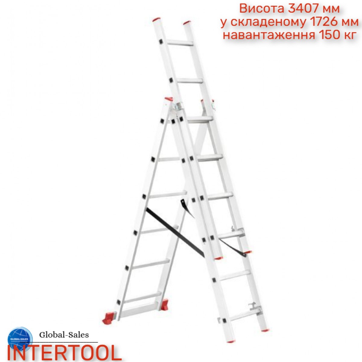 Лестница 3-х раскладная Intertool 3407 мм х 3x6 ступеней (LT-0306) алюминиевая Лестница 3-х раскладная Intertool 3407 мм х 3x6 ступеней (LT-0306) алюминиевая