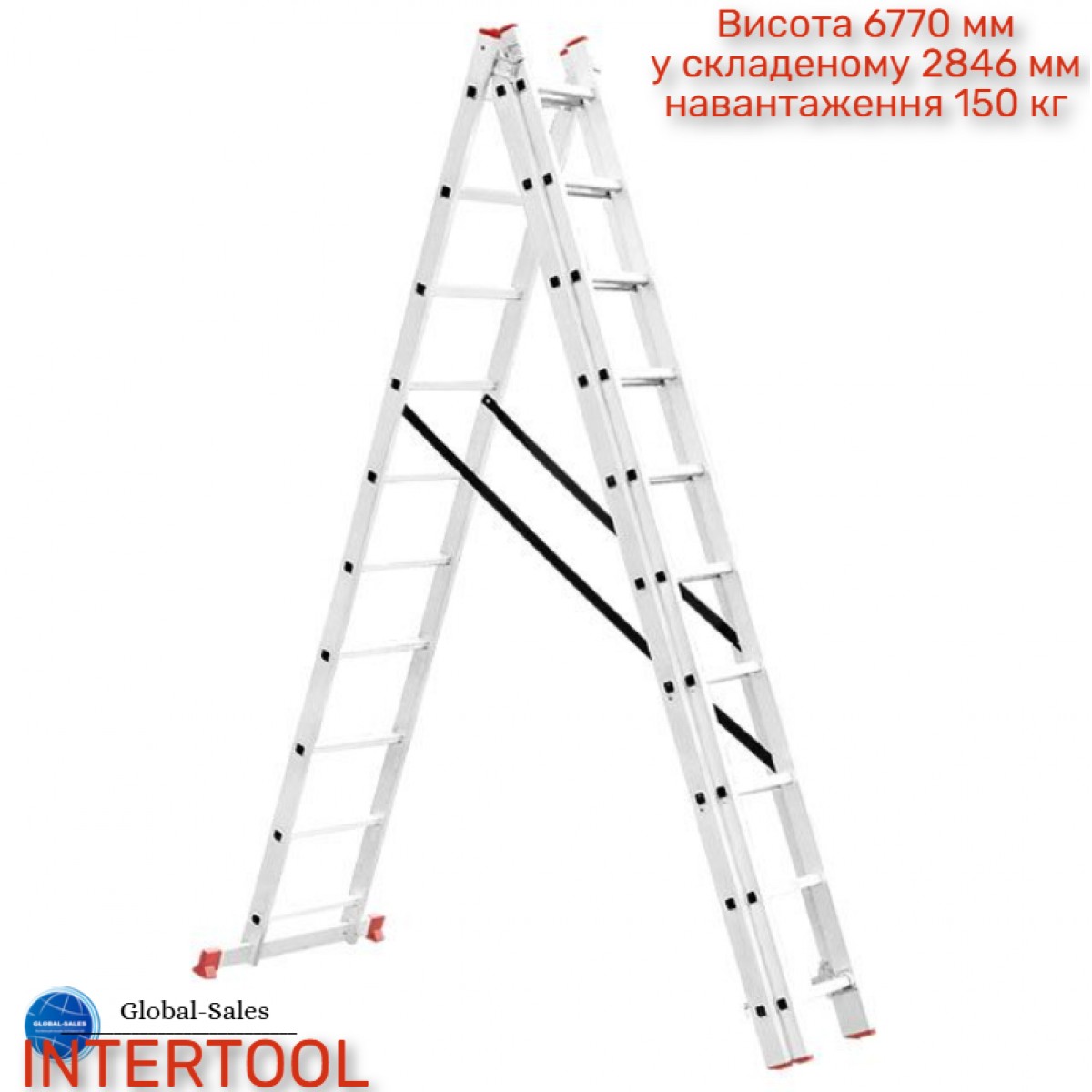 Лестница 3-х раскладная Intertool 6766 мм х 3x10 ступеней (LT-0310) алюминиевая Лестница 3-х раскладная Intertool 6766 мм х 3x10 ступеней (LT-0310) алюминиевая