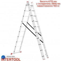 Лестница 3-х раскладная Intertool 6766 мм х 3x10 ступеней (LT-0310) алюминиевая 