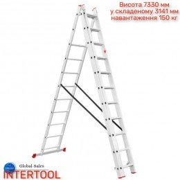 Лестница 3-х раскладная Intertool 7327 мм х 3x11 ступеней (LT-0311) алюминиевая