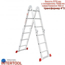 Лестница трансформер Intertool 3700 мм х 4x3 ступеней (LT-0030) алюминиевая