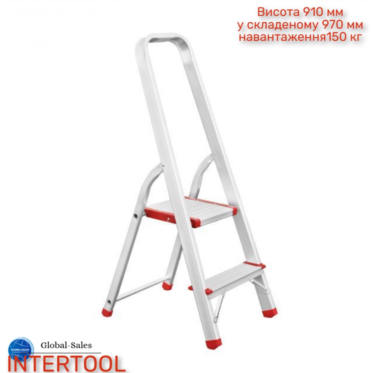 Стремянка Intertool 2 ступени 410 мм (LT-1002) алюминиевая Стремянка Intertool 2 ступени 410 мм (LT-1002) алюминиевая