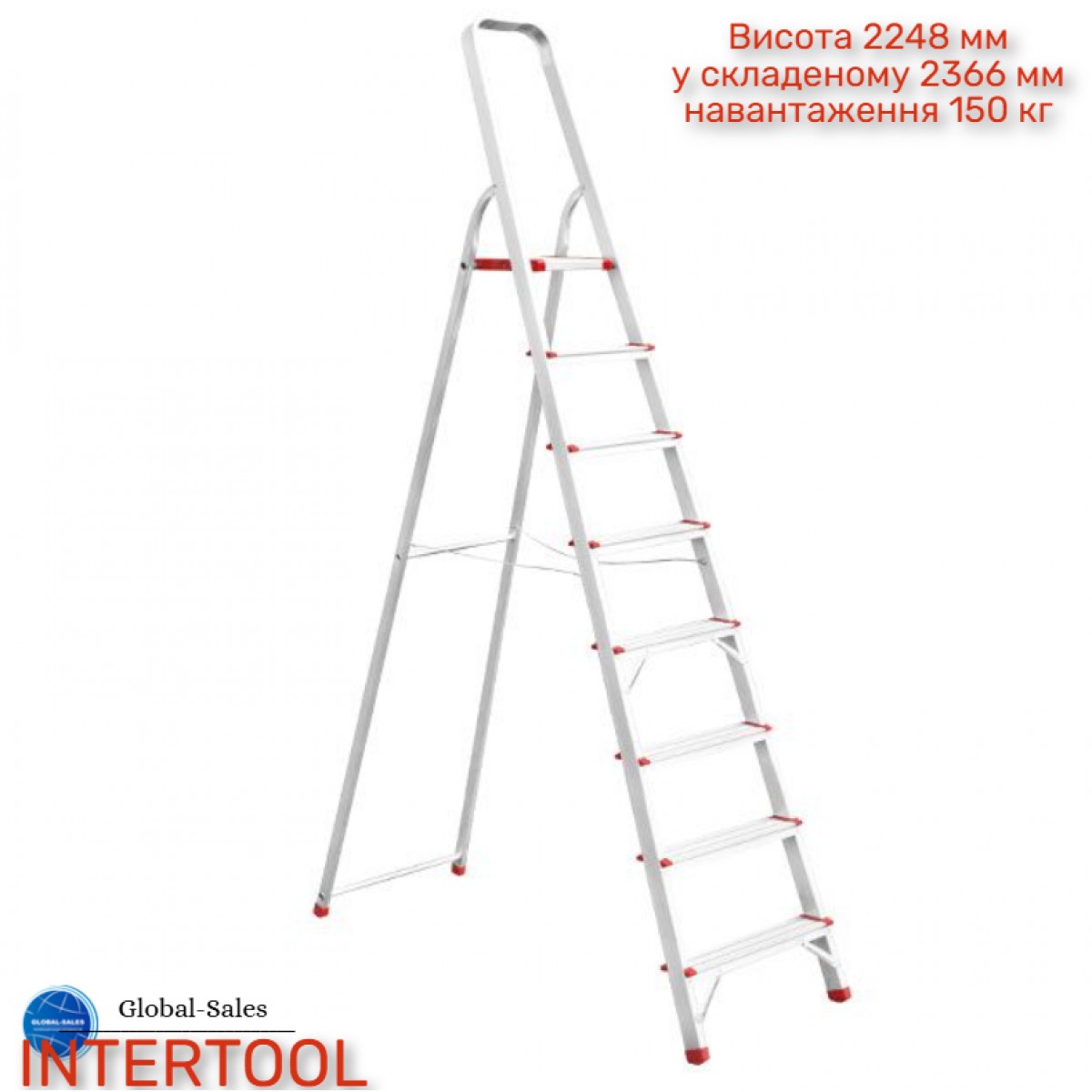 Стремянка Intertool 8 ступеней 1720 мм (LT-1008) алюминиевая 