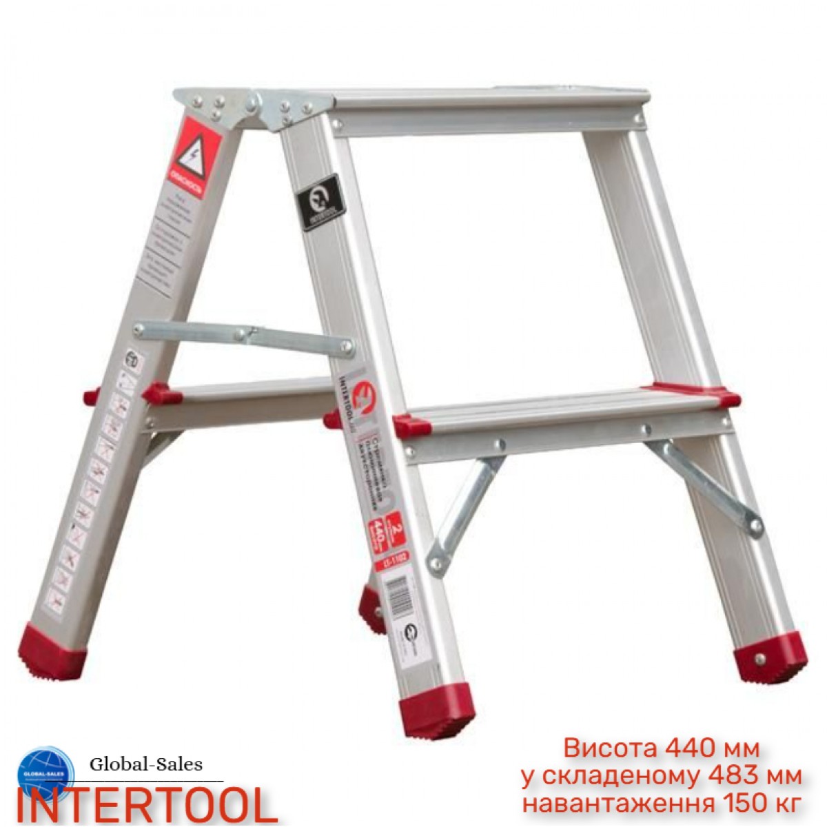 Стремянка двухсторонняя Intertool 440 мм x 2 ступени (LT-1102) алюминиевая Стремянка двухсторонняя Intertool 440 мм x 2 ступени (LT-1102) алюминиевая