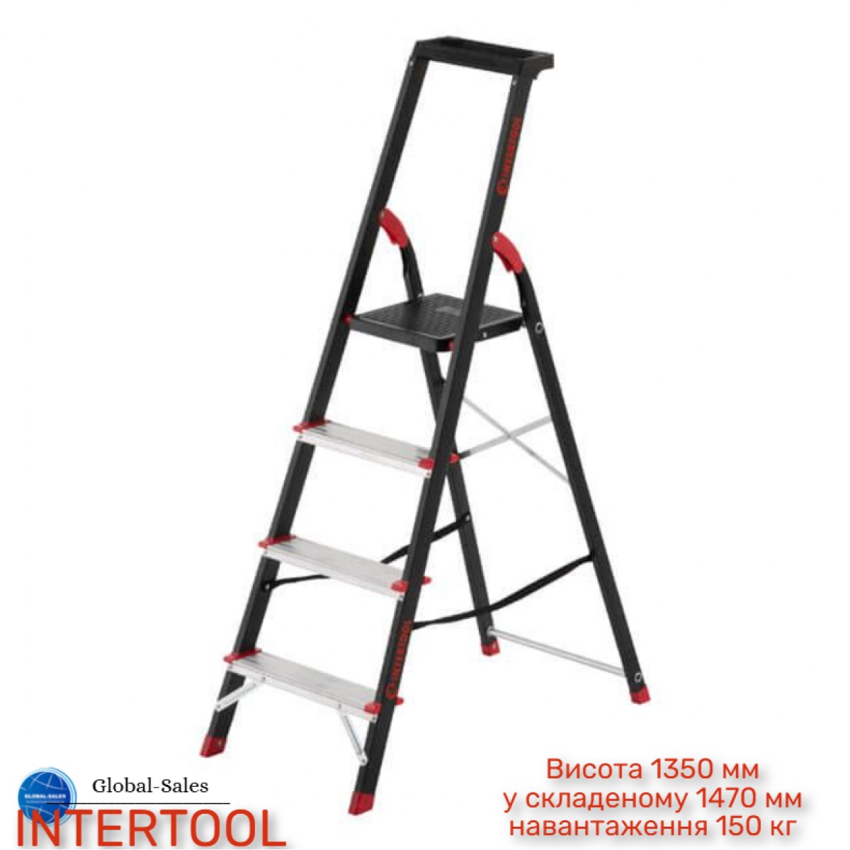 Стремянка Intertool 4 ступени x 850 мм (LT-0054) Стремянка Intertool 4 ступени x 850 мм (LT-0054)