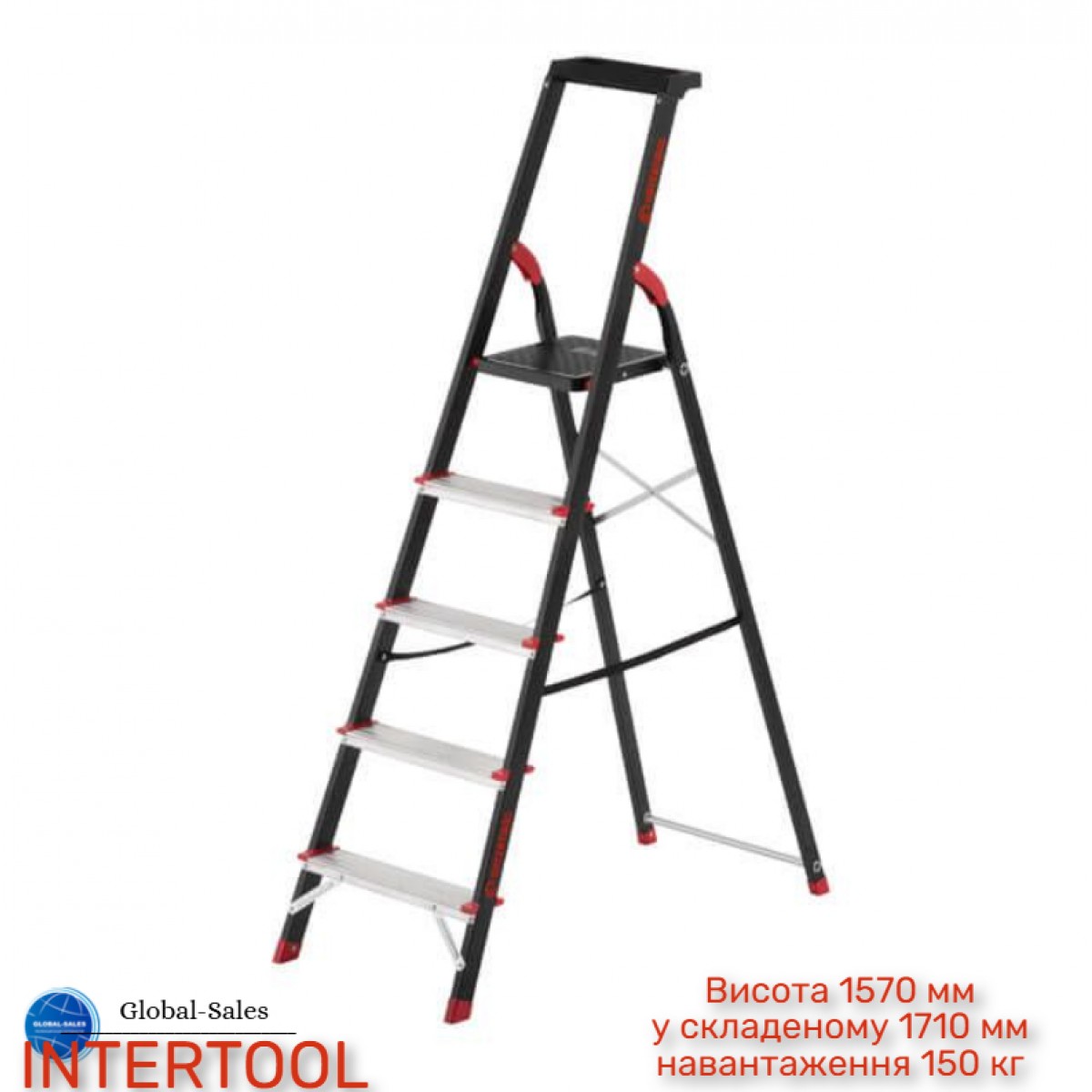 Стремянка Intertool 5 ступеней x 1064 мм (LT-0055) Стремянка Intertool 5 ступеней x 1064 мм (LT-0055)