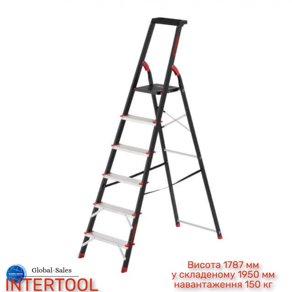 Стремянка Intertool 6 ступеней x 1280 мм (LT-0056) сталь