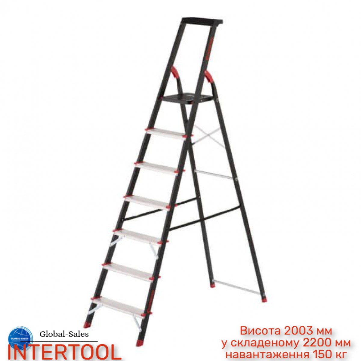 Стремянка Intertool 7 ступеней x 1500 мм (LT-0057) стальной профиль Стремянка Intertool 7 ступеней x 1500 мм (LT-0057) стальной профиль