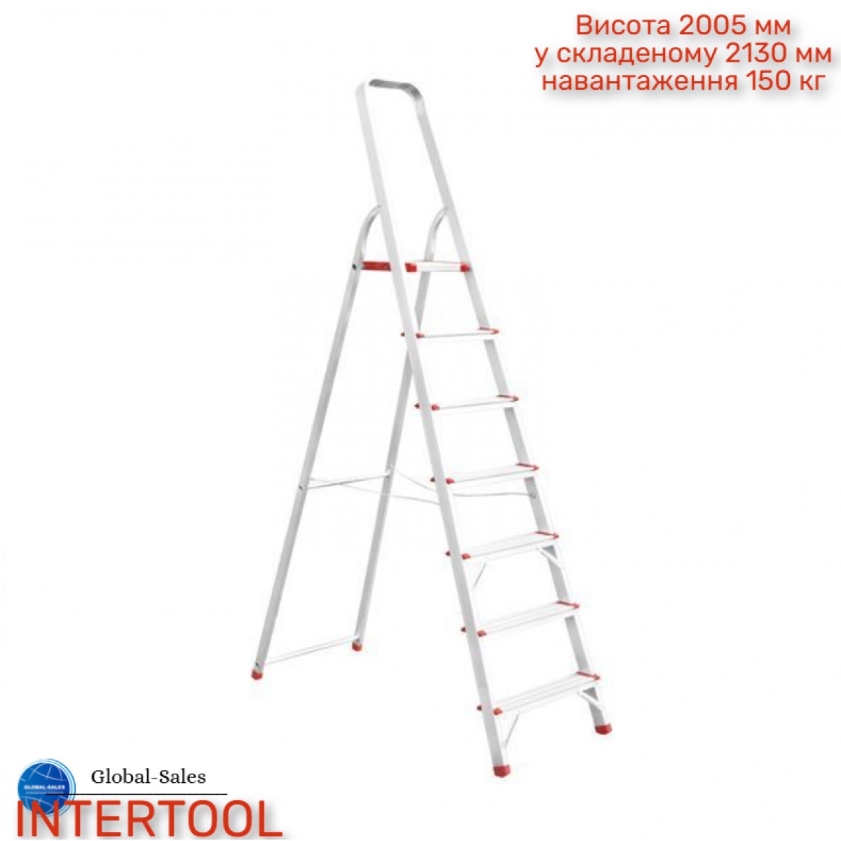 Стремянка Intertool 7 ступеней 1500 мм (LT-1007) алюминиевая Стремянка Intertool 7 ступеней 1500 мм (LT-1007) алюминиевая
