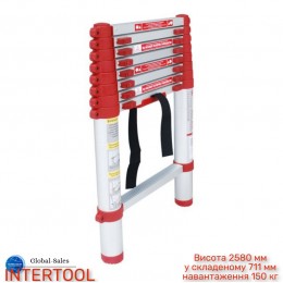 Лестница телескопическая Intertool 2600 мм х 8 ступеней (LT-3026) алюминиевая 
