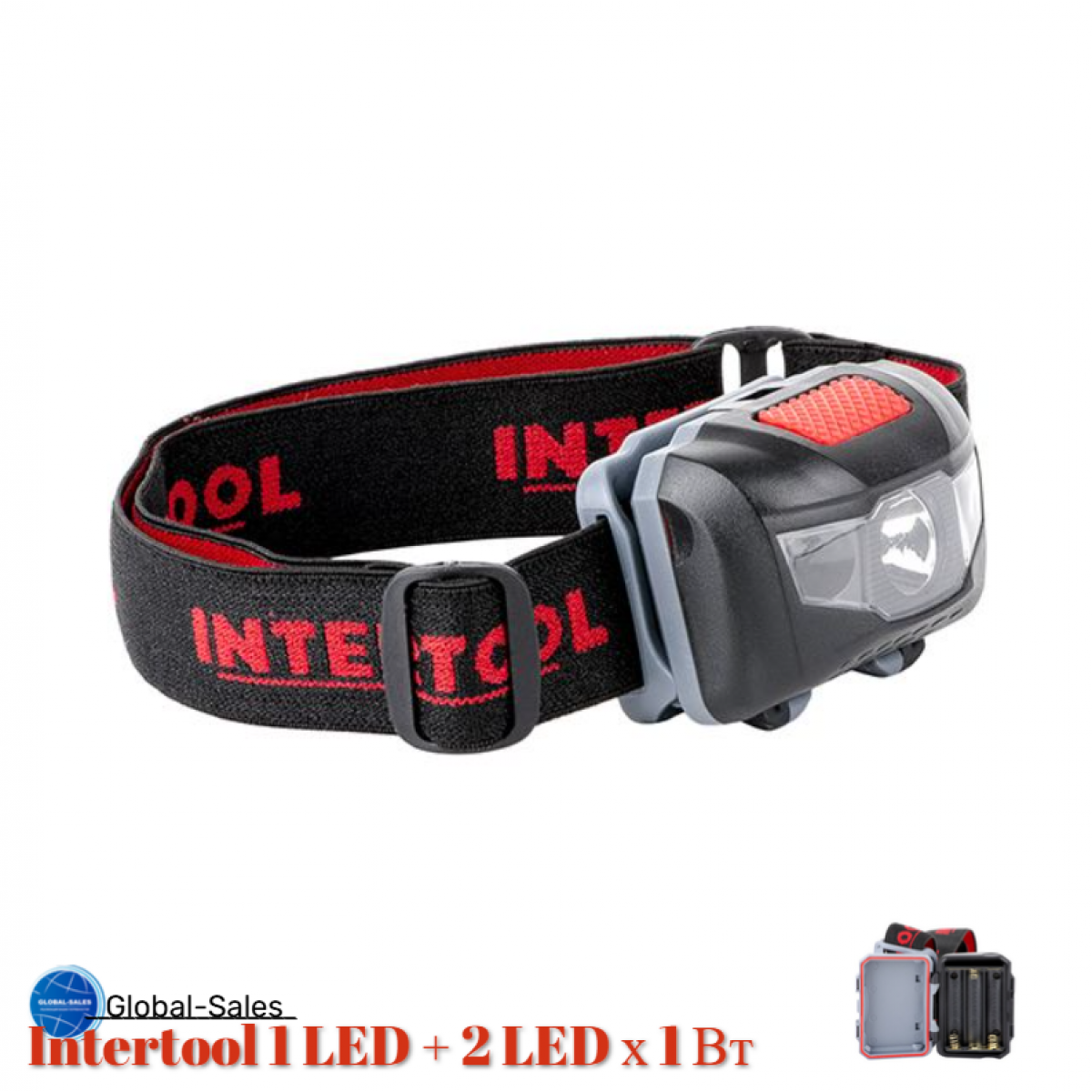 Фонарь налобный Intertool 1 LED + 2 LED х 1 Вт (LB-0302)
