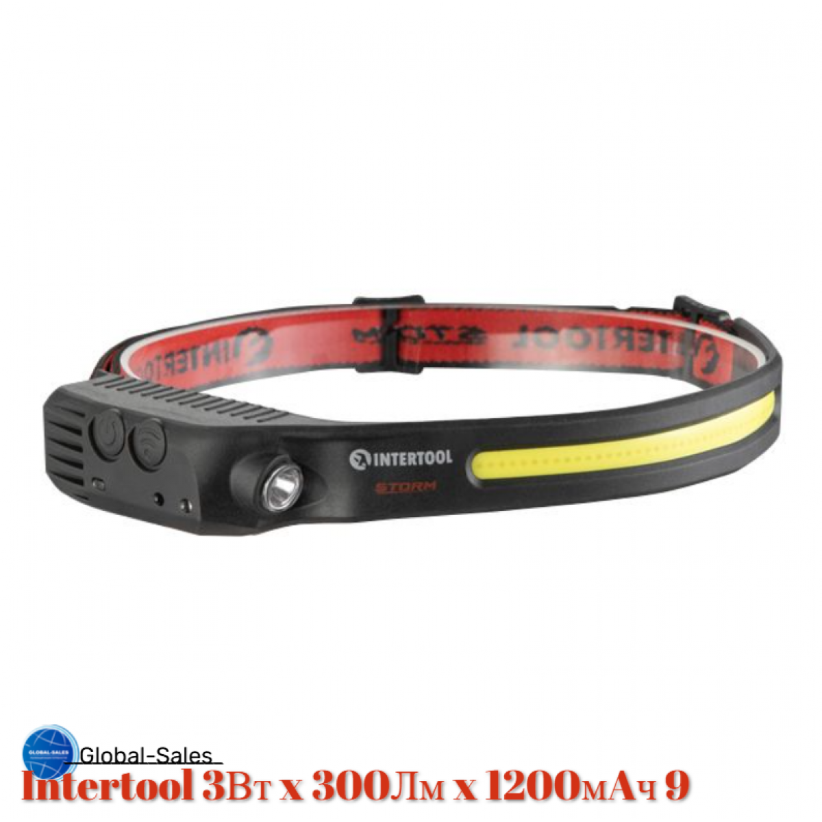 Фонарь налобный Intertool-Storm 3Вт x 300Лм x 1200мAч 9 (LB-0315)