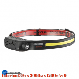 Фонарь налобный Intertool-Storm 3Вт x 300Лм x 1200мAч 9 (LB-0315)