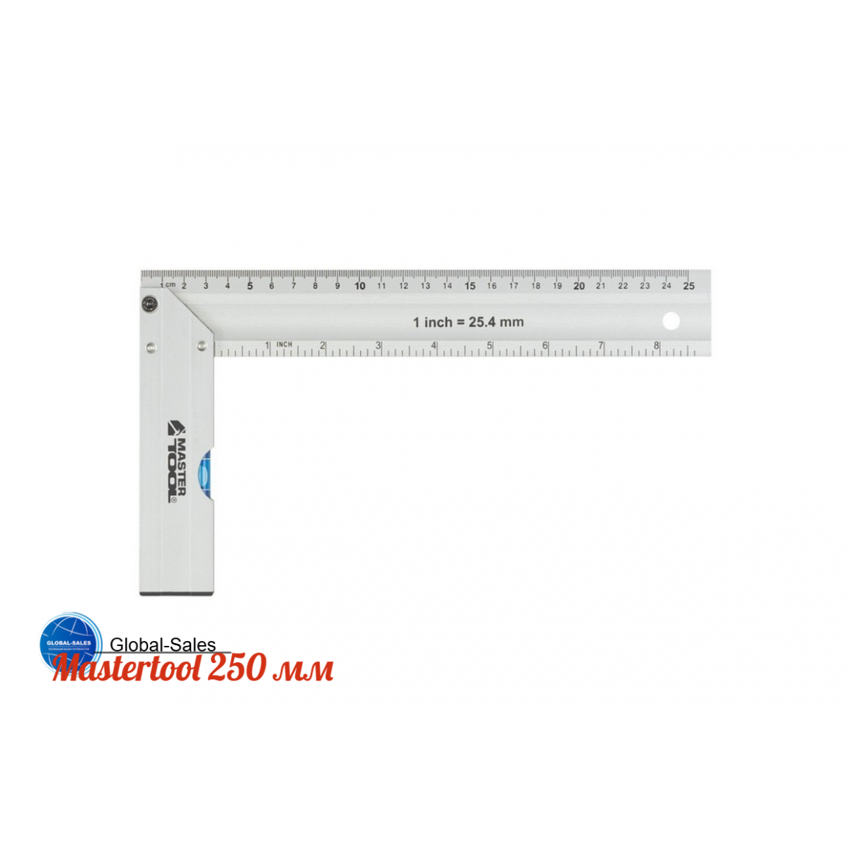Угольник Mastertool 250 мм с капсулой алюминиевый (30-4250) Угольник Mastertool 250 мм с капсулой алюминиевый (30-4250)
