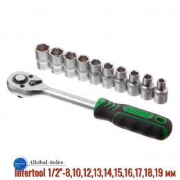 Набор головок шестигранных с трещоткой 1/2" Intertool 10 шт. (8-19 мм) (ET-6013)