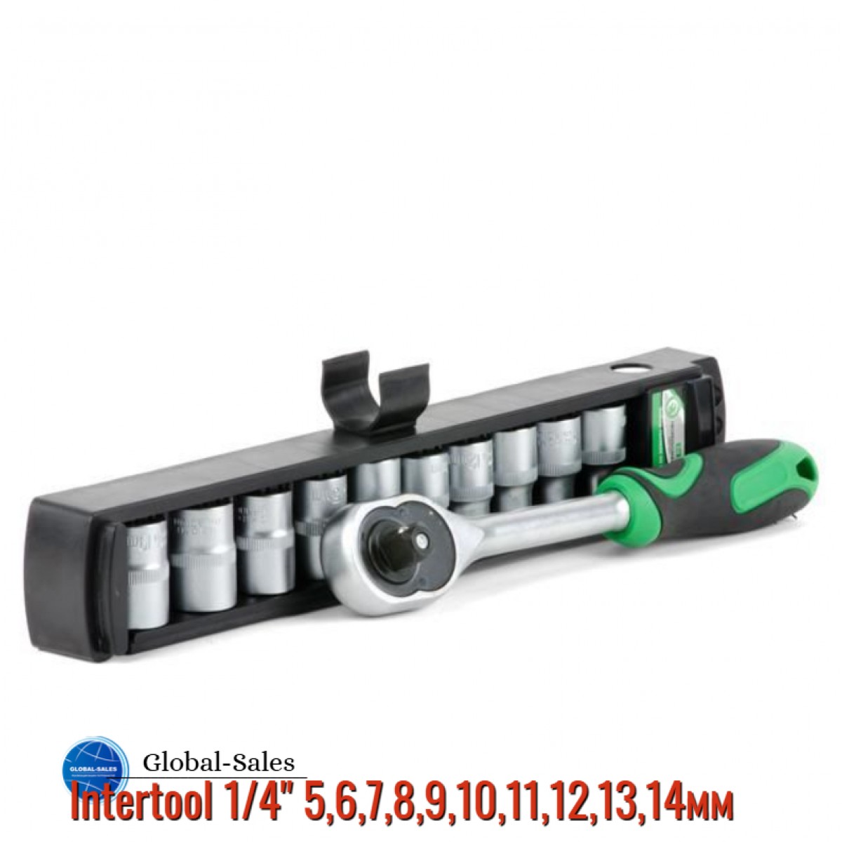 Набор головок шестигранных с трещоткой 1/4" Intertool 10 шт. (5-14 мм) (ET-6008)