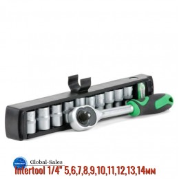 Набор головок шестигранных с трещоткой 1/4" Intertool 10 шт. (5-14 мм) (ET-6008)