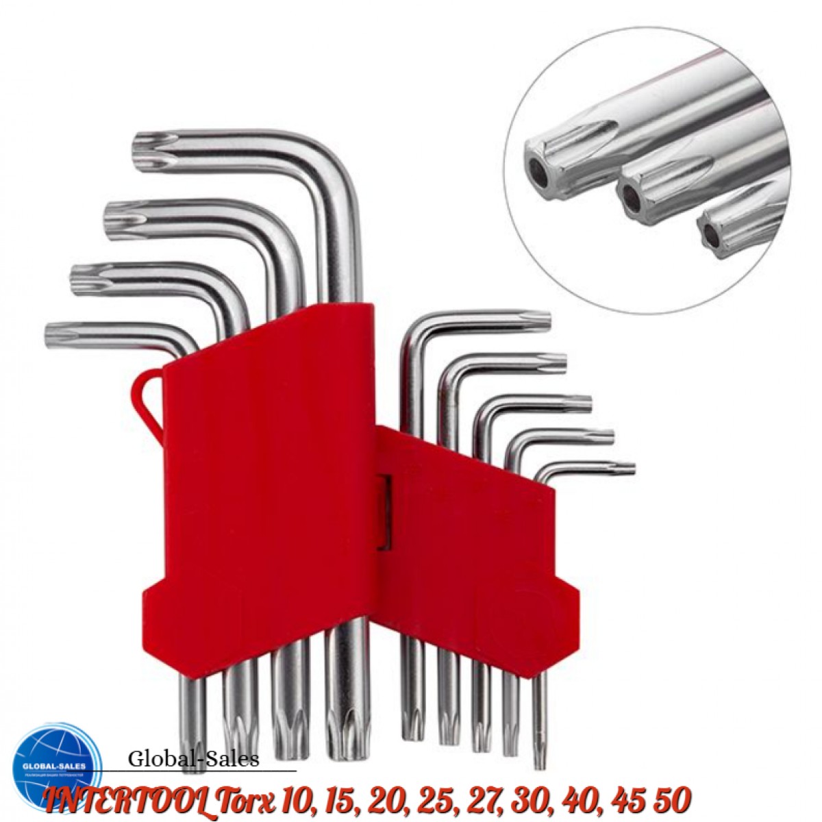 Набор Torx ключей Intertool 9 шт. с отверстием (HT-0604)