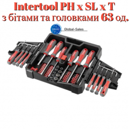 Набор отверток Intertool PH x SL x T с битами и головками 63 ед. (VT-3363) Набор отверток Intertool PH x SL x T с битами и головками 63 ед. (VT-3363)