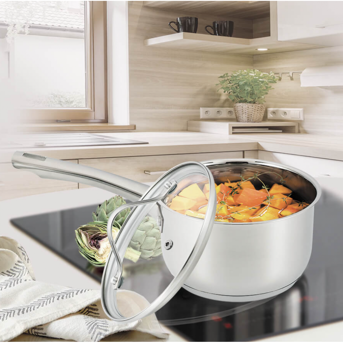 Ковш нержавеющий Maestro 160 мм x 1.8 л с крышкой (MR-3519-16S) Ковш нержавеющий Maestro 160 мм x 1.8 л с крышкой (MR-3519-16S)