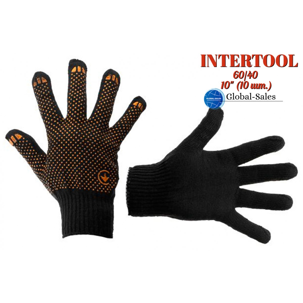 Перчатка Intertool 60/40 с точкой 38 г черные 10" (10 шт.) Перчатка Intertool 60/40 с точкой 38 г черные 10" (10 шт.)
