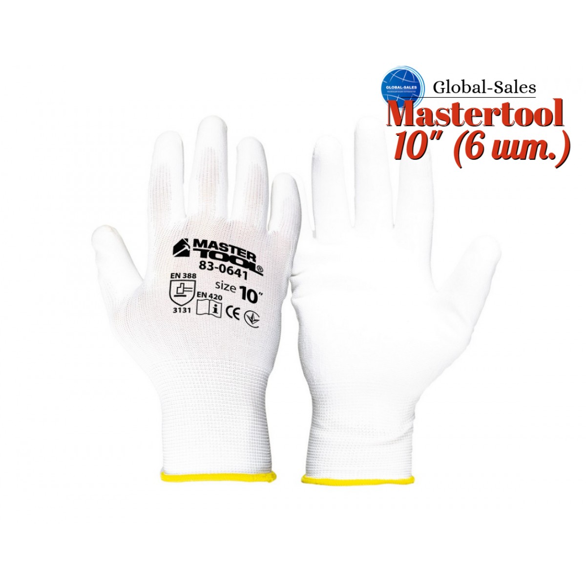 Перчатка Mastertool полиуретановая белая 10" 6шт (83-0641) (6 шт.)