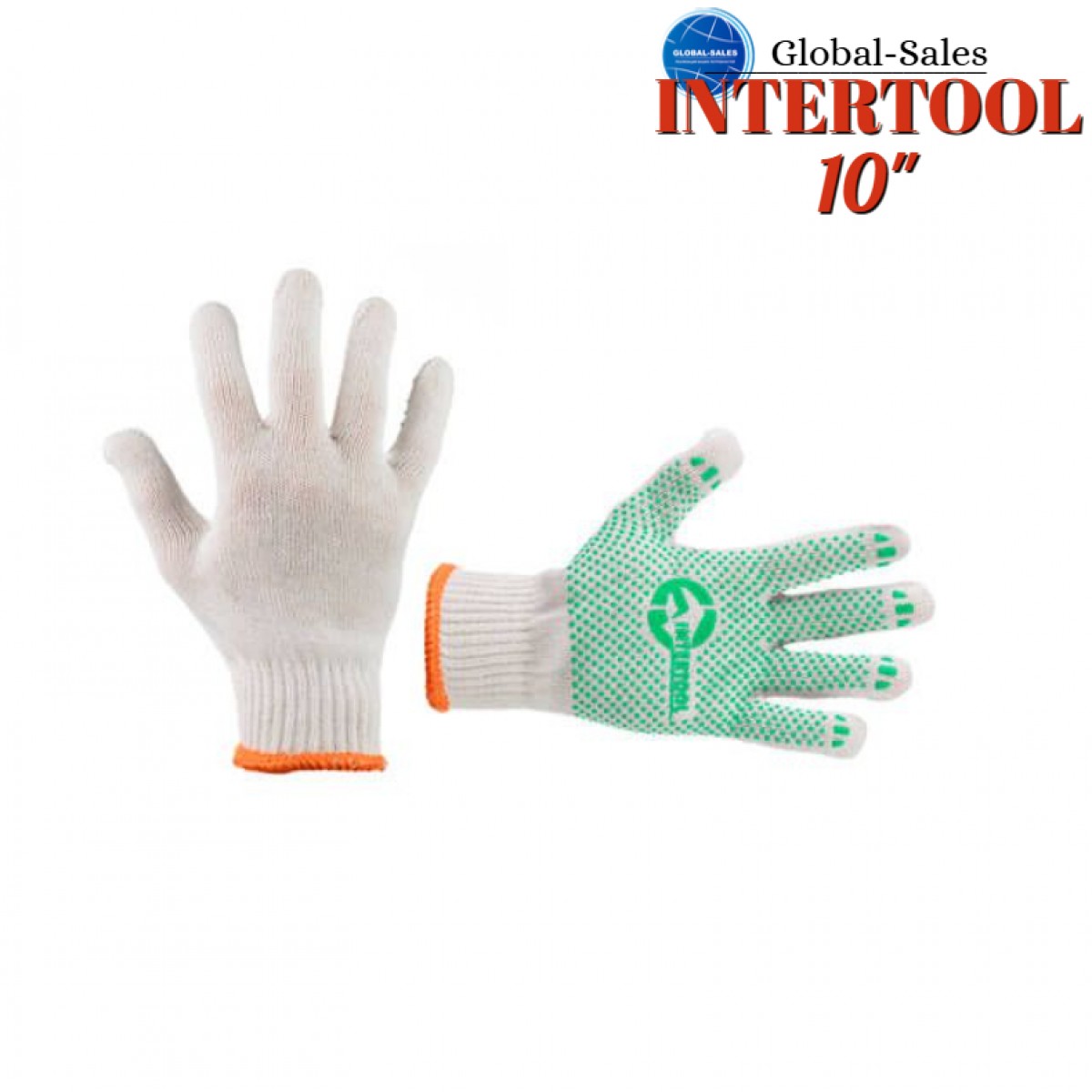 Перчатки Intertool 60/40 с точкой 90г белые 10" (SP-0126)