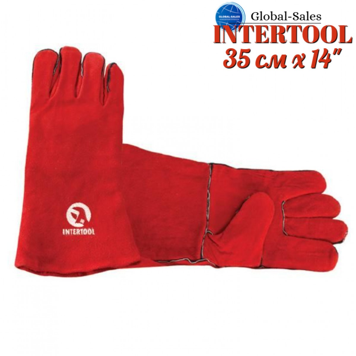 Перчатки Intertool замшевые краги 35 см х 14" (красные) (SP-0156W)