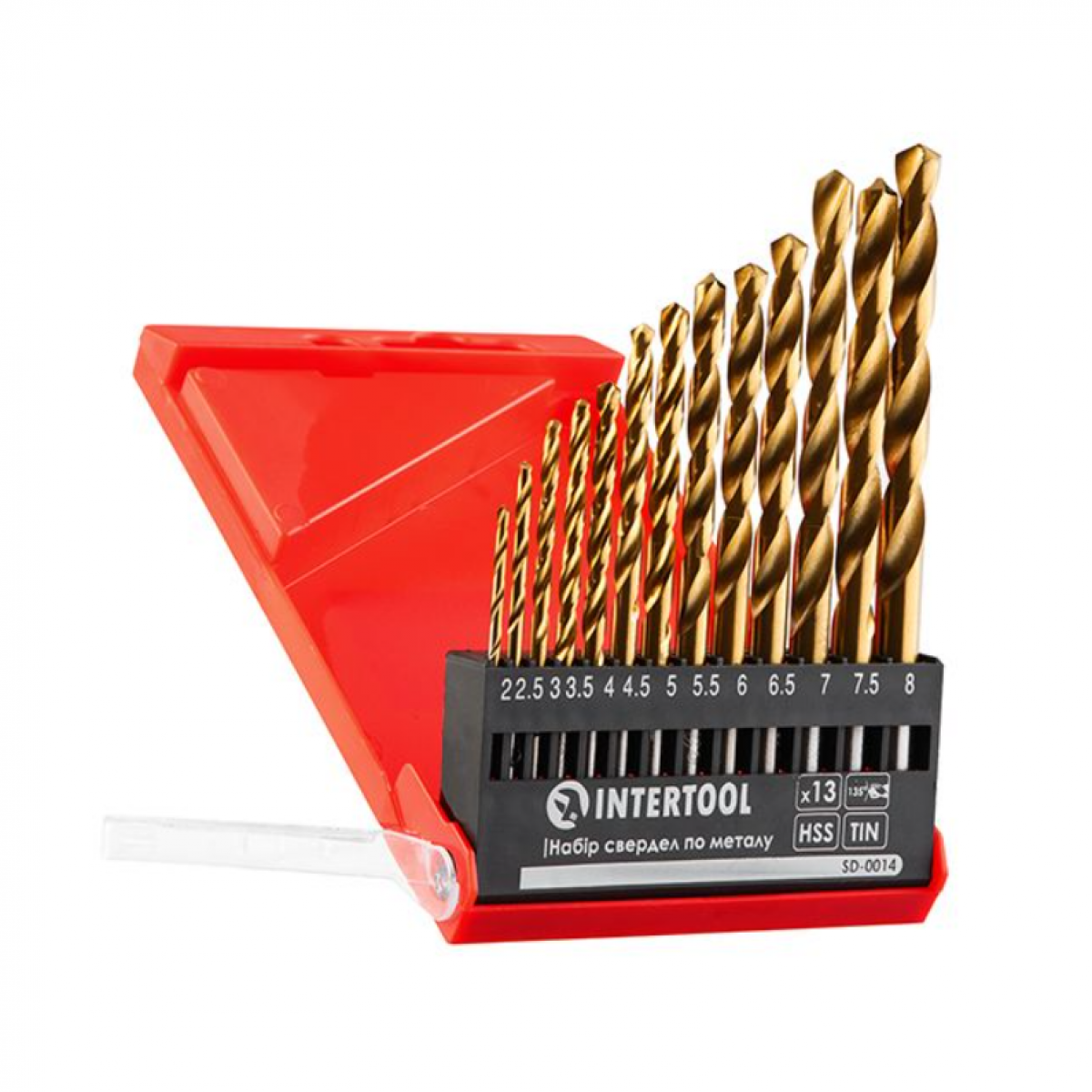 Набор сверл по металлу Intertool 2-8мм титан (13шт) (SD-0014) Набор сверл по металлу Intertool 2-8мм титан (13шт) (SD-0014)