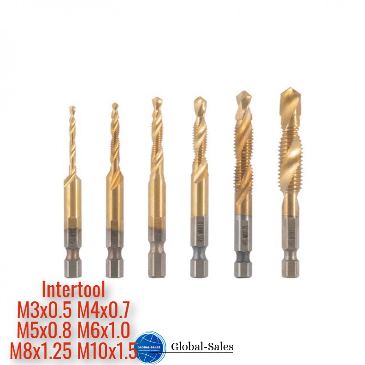 Набор сверл-метчиков Intertool M3 x 4 x 5 x 6 x 8 x 10 (6шт) (SD-5841)