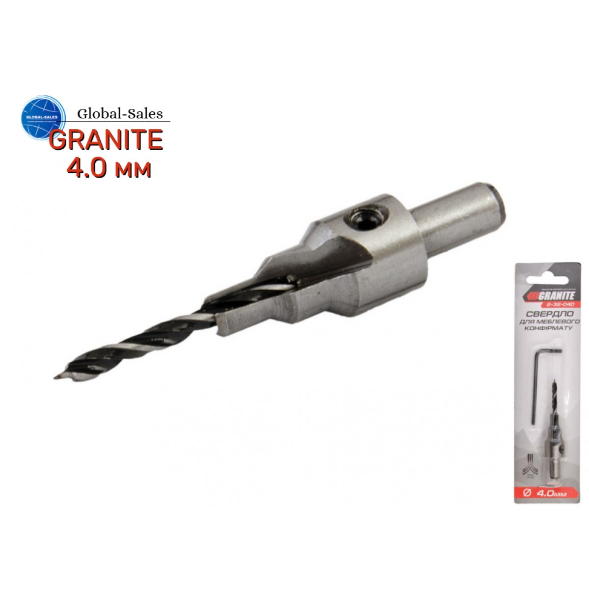 Сверло под конфирмат Granite 4.0 мм регулируемое (2-32-040) Сверло под конфирмат Granite 4.0 мм регулируемое (2-32-040)