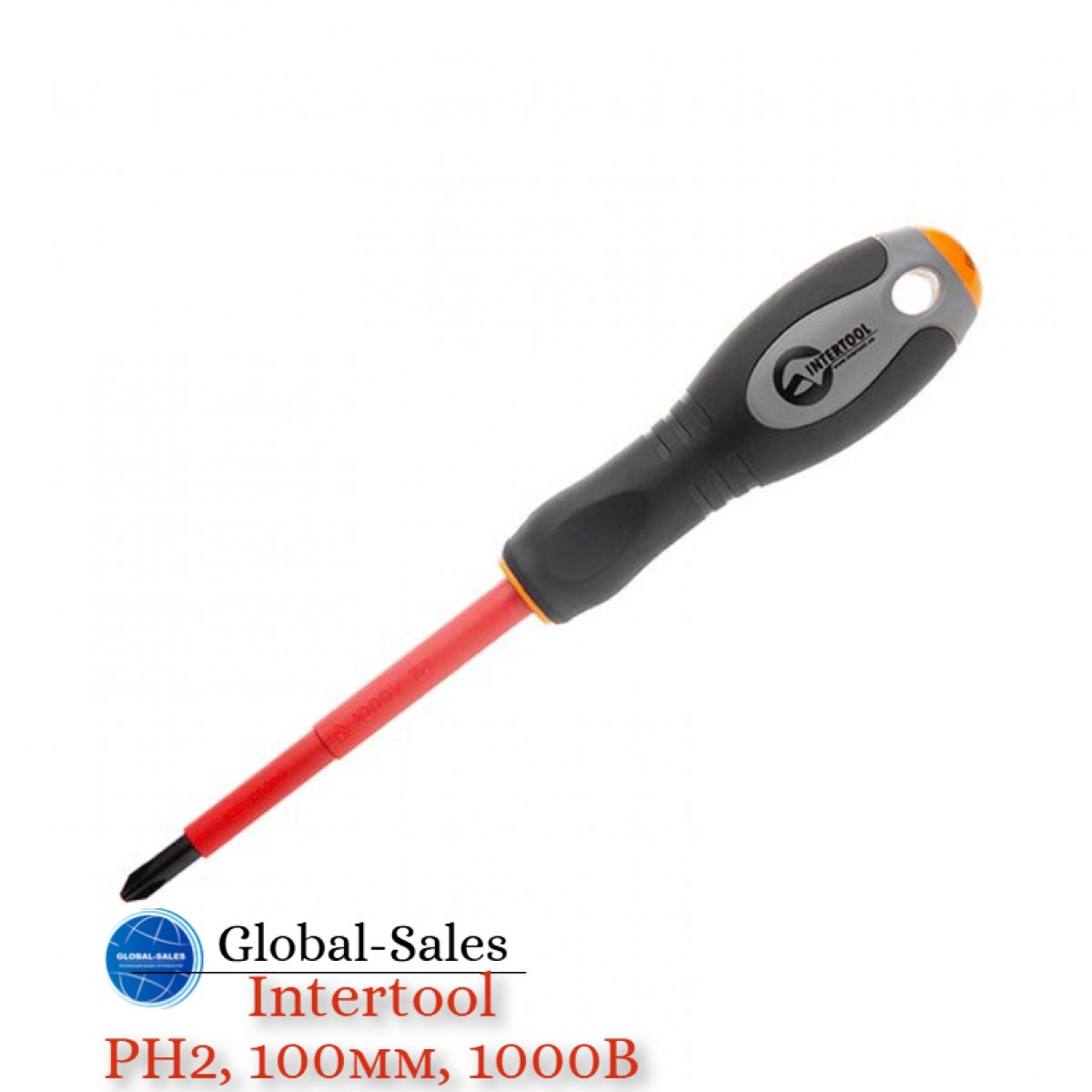 Отвертка Intertool крестовая PH2 х 100 мм 1000 В диэлектрическая (VT-3212)