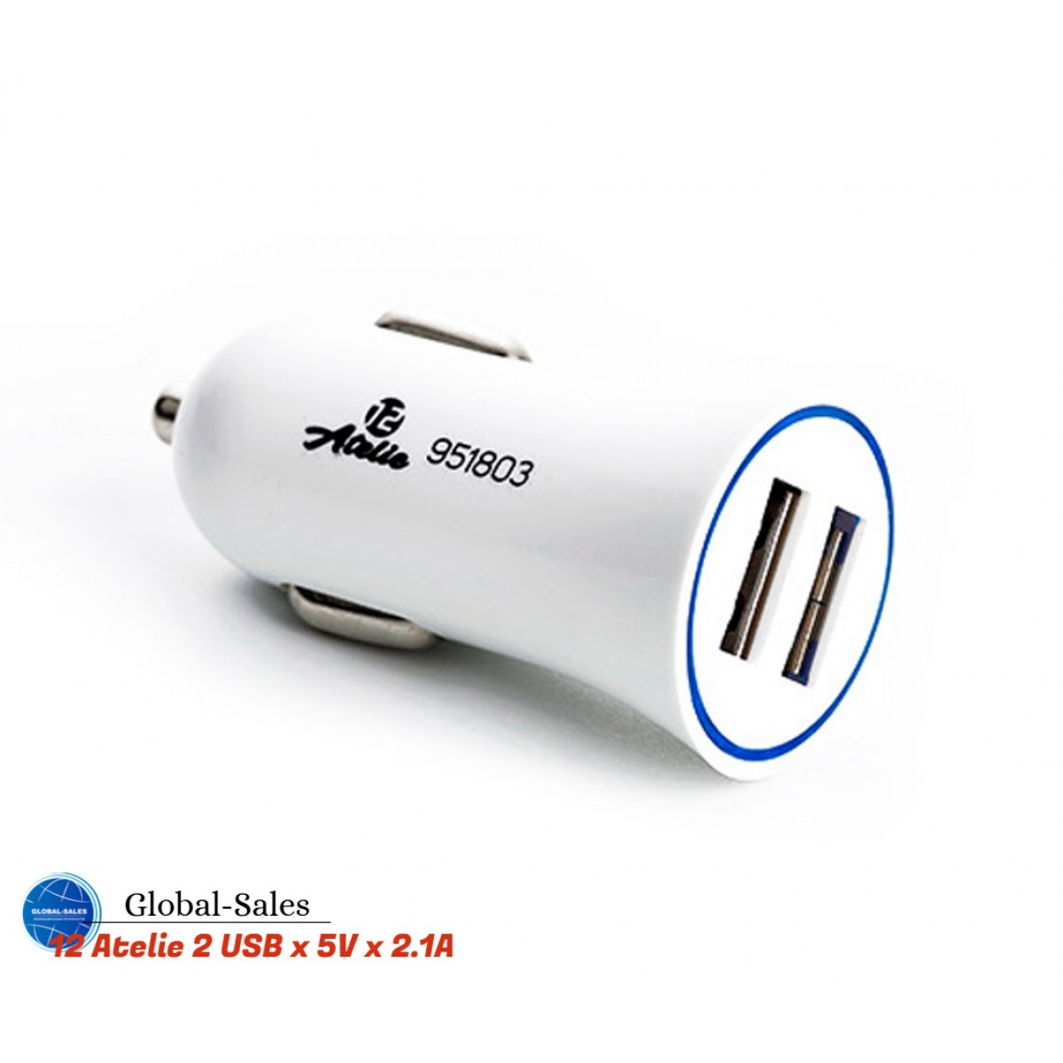 Автомобильное зарядное устройство 12 Atelie 2 USB x 5V x 2.1A белый (951803) Автомобильное зарядное устройство 12 Atelie 2 USB x 5V x 2.1A белый (951803)