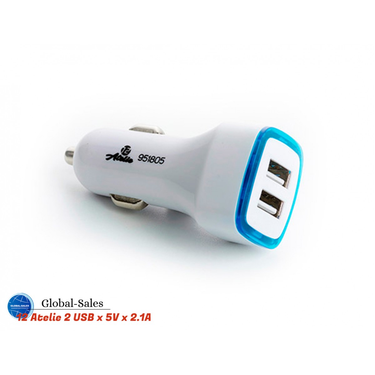 Автомобильное зарядное устройство 12 Atelie 2 USB x 5V x 2.1A квадрат белый (951805) Автомобильное зарядное устройство 12 Atelie 2 USB x 5V x 2.1A квадрат белый (951805)
