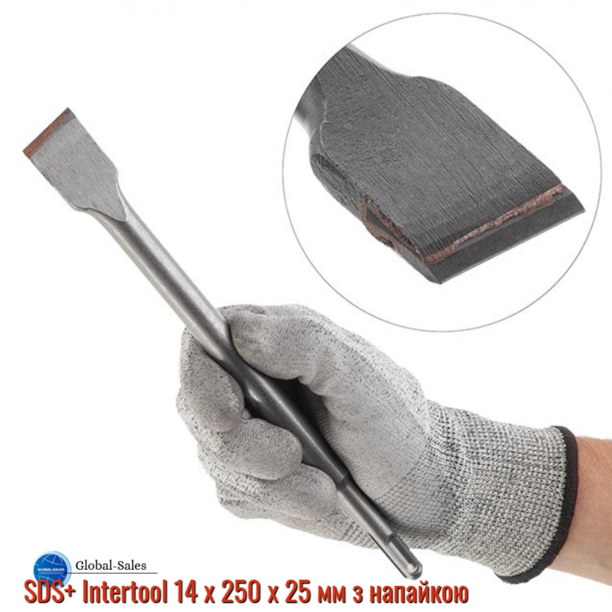 Зубило плоское SDS+ Intertool 14 х 250 х 25 мм с напайкой (SD-0450)