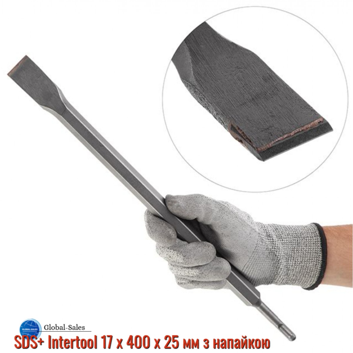 Зубило плоское SDS+ Intertool 17 х 400 х 25 мм с напайкой (SD-0451)