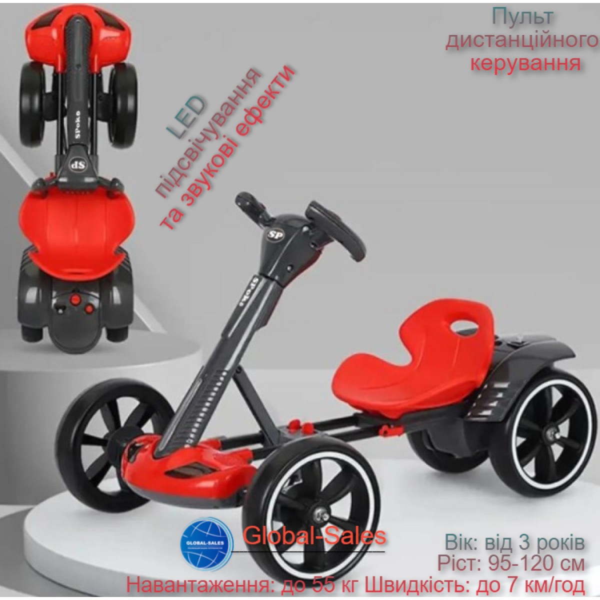 Дитячий електрокарт з пультом керування Spoko SP-V17 6V4,5 червоний
