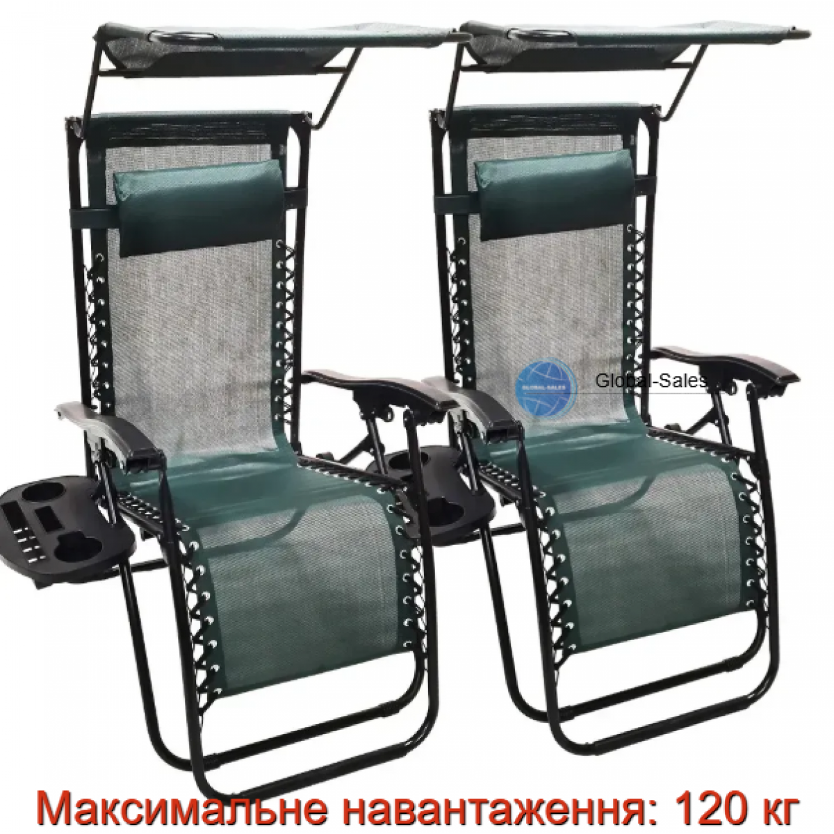 Шезлонги комплект 2шт Bonro SP-167A зелений з дашком Шезлонги комплект 2шт Bonro SP-167A зелений з дашком