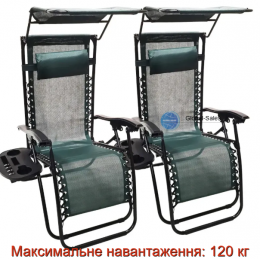 Шезлонги комплект 2шт Bonro SP-167A зелений з дашком Шезлонги комплект 2шт Bonro SP-167A зелений з дашком