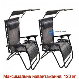 Шезлонги комплект 2шт Bonro SP-167A сірий з дашком Шезлонги комплект 2шт Bonro SP-167A сірий з дашком