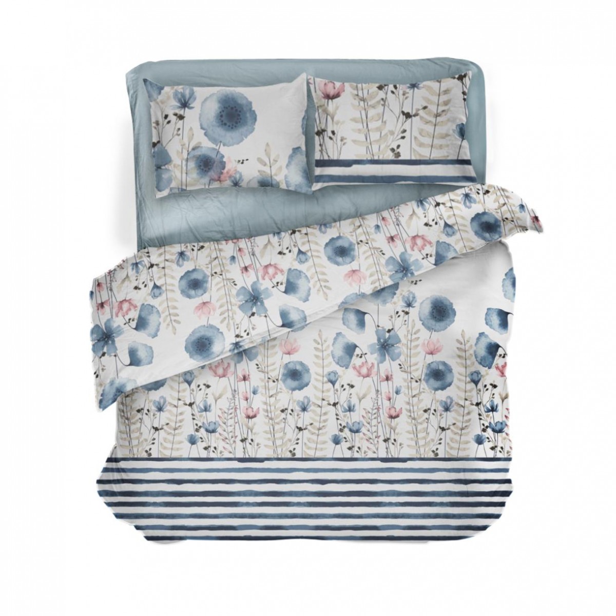 Постельное белье “LeLIT”, Бязь,Светло-Серый с Голубой,Евро,B-1142