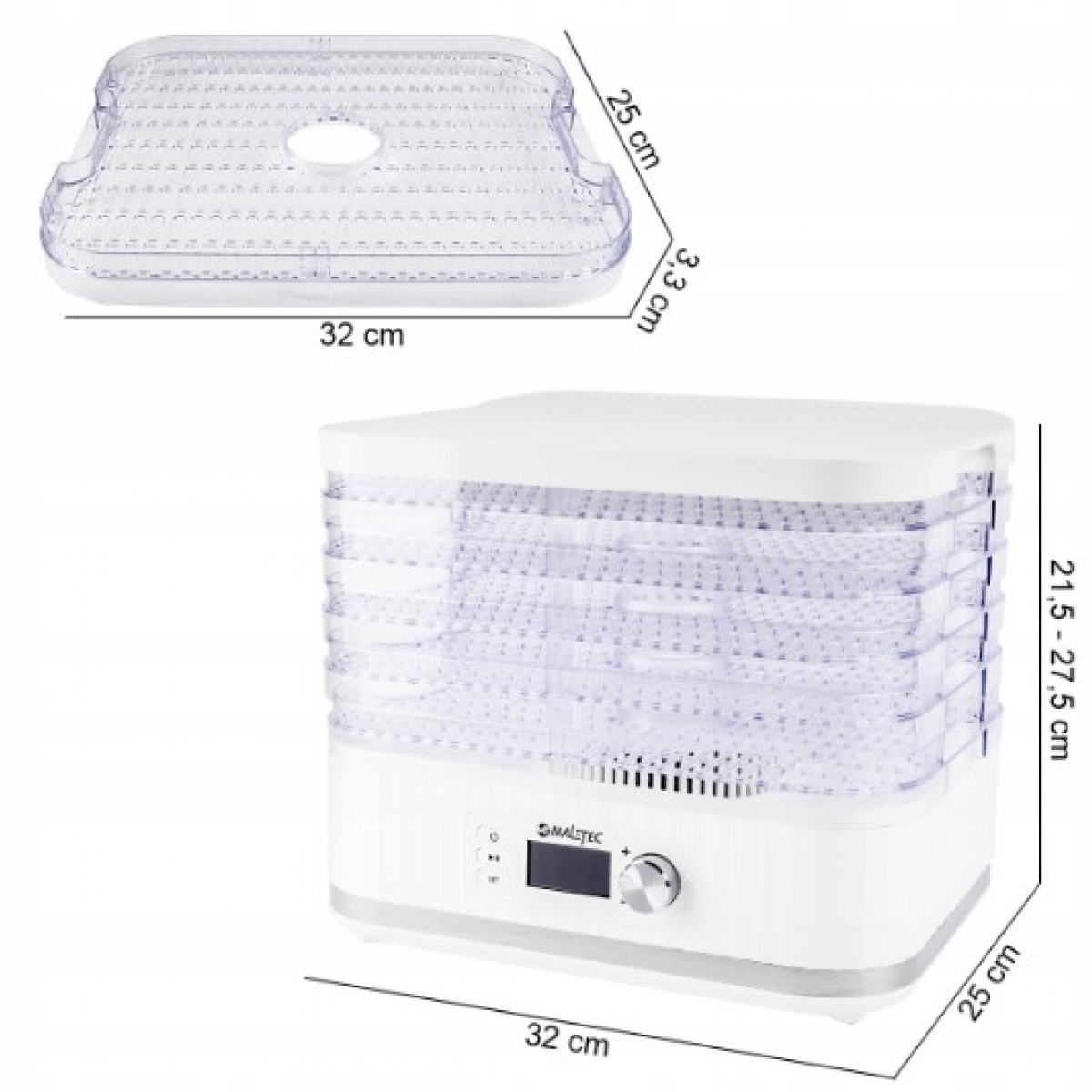 Сушилка для грибов, фруктов, овощей, еды 450 Вт Maltec белая